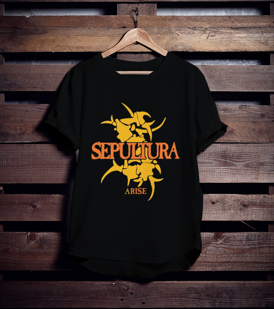 Sepultura Arise Thrash Metal Band Vintage Text Yellow T-Shirt