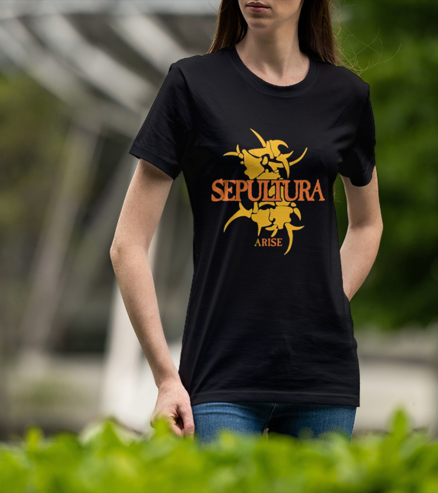 Sepultura Arise Thrash Metal Band Vintage Text Yellow T-Shirt