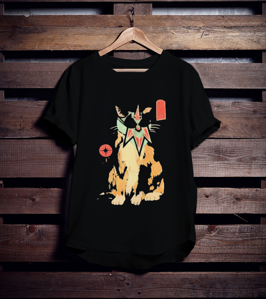 Shimbashi Masked Calico Cat Eastern Symbol And Star T-Shirt