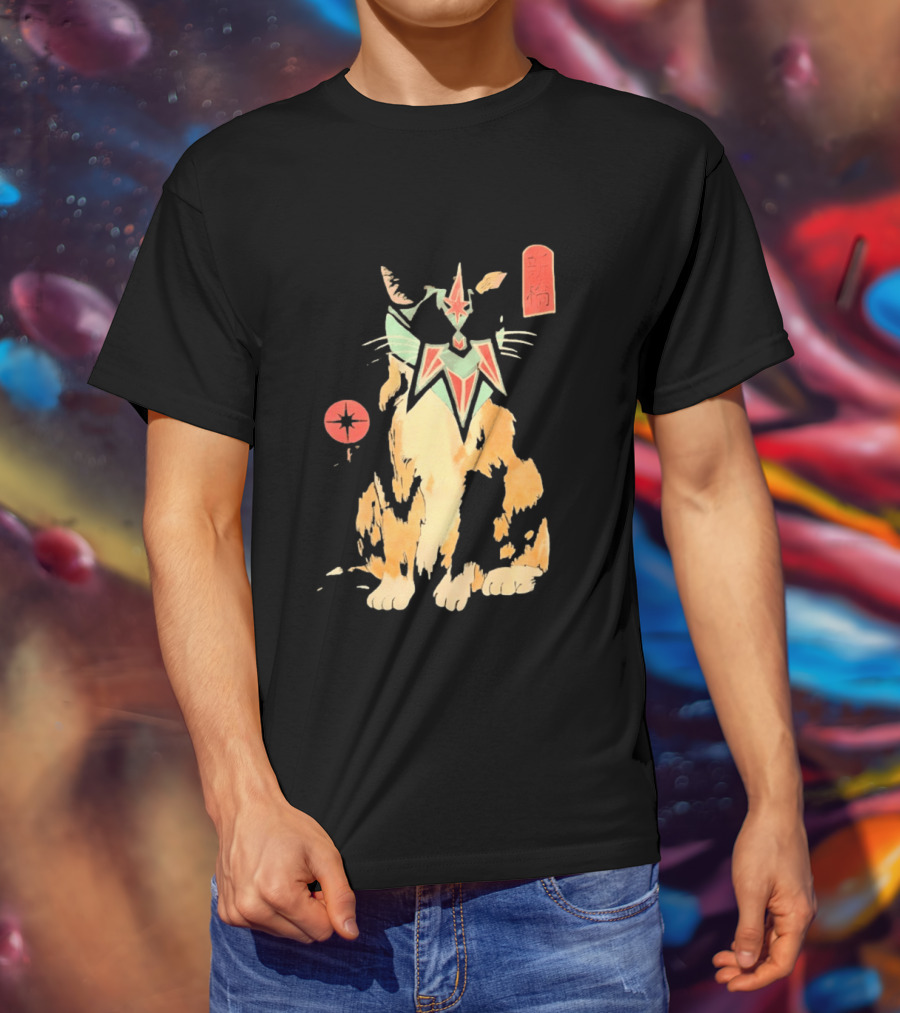 Shimbashi Masked Calico Cat Eastern Symbol And Star T-Shirt