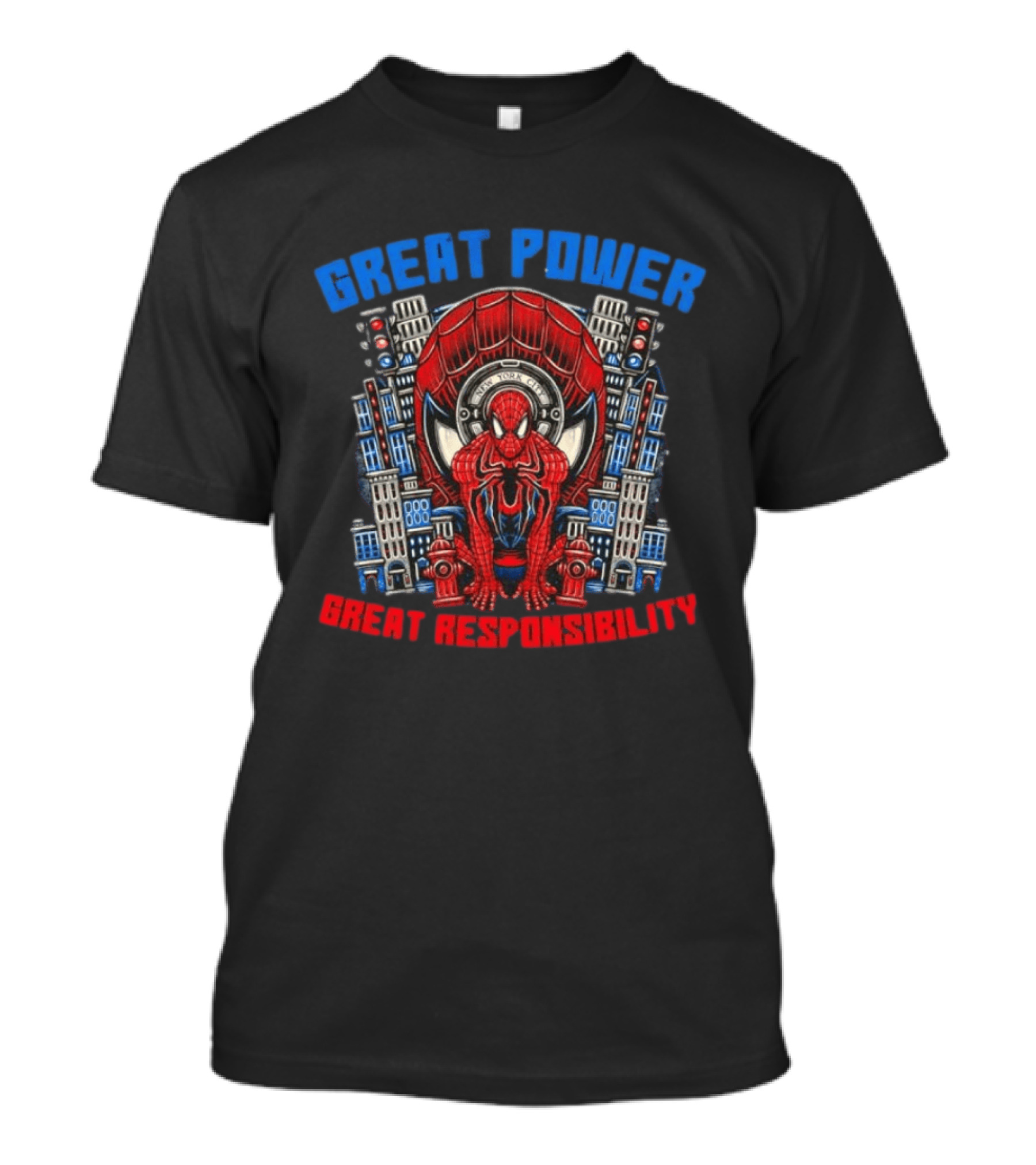 Spider Man Great Power Great Responsibility New York City Marvel T-Shirt