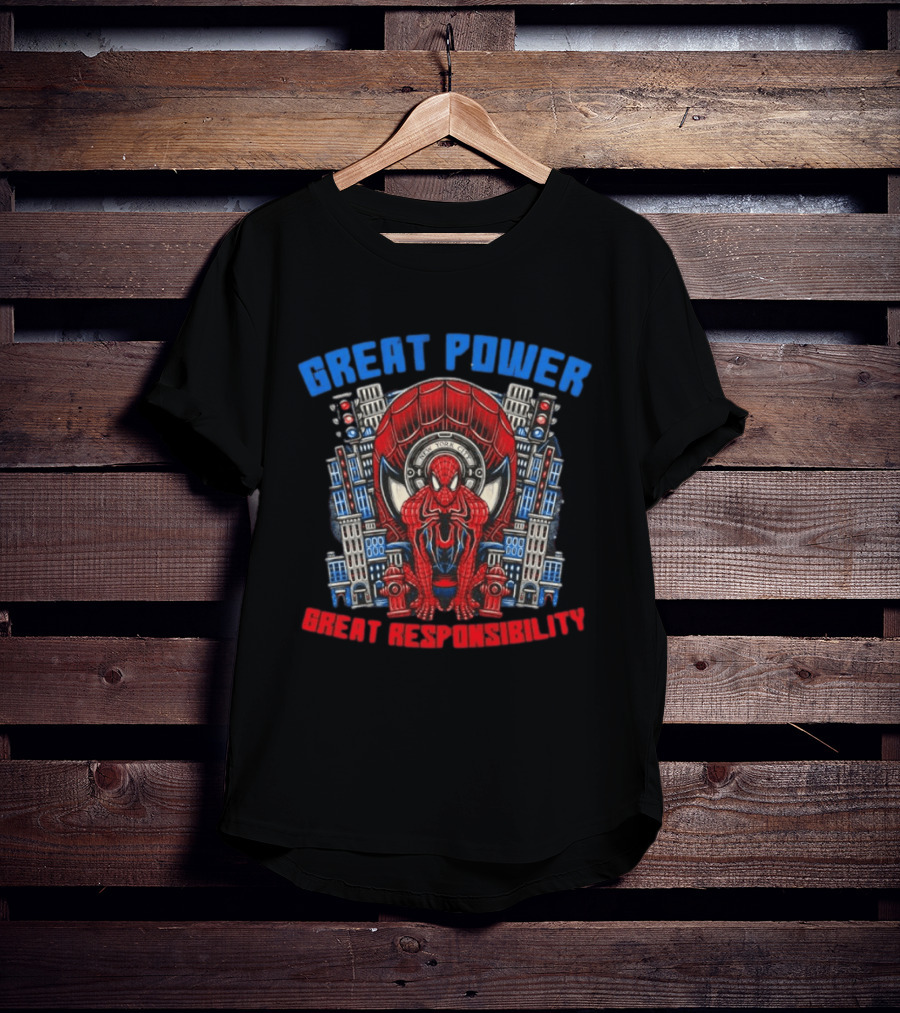 Spider Man Great Power Great Responsibility New York City Marvel T-Shirt