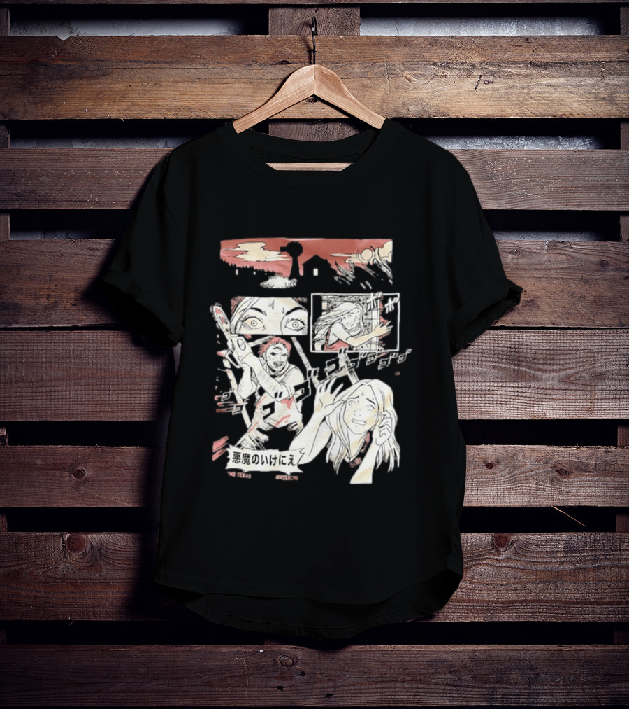 The Texas Chain Saw Massacre Manga Horror Panel With Japanese Text And Chainsaw Action T-Shirt