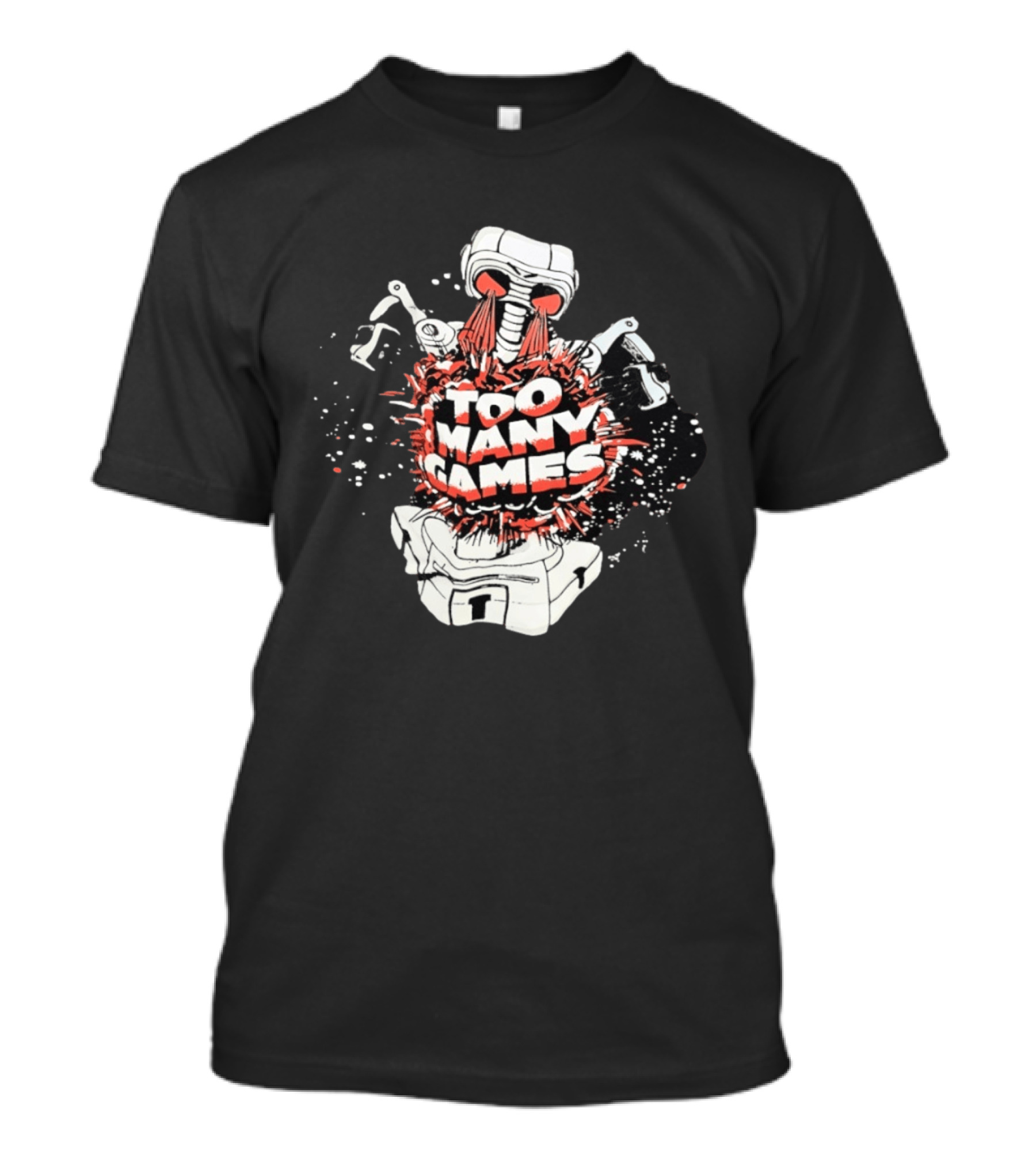 Too Many Games Robot Explosion Gamer T-Shirt