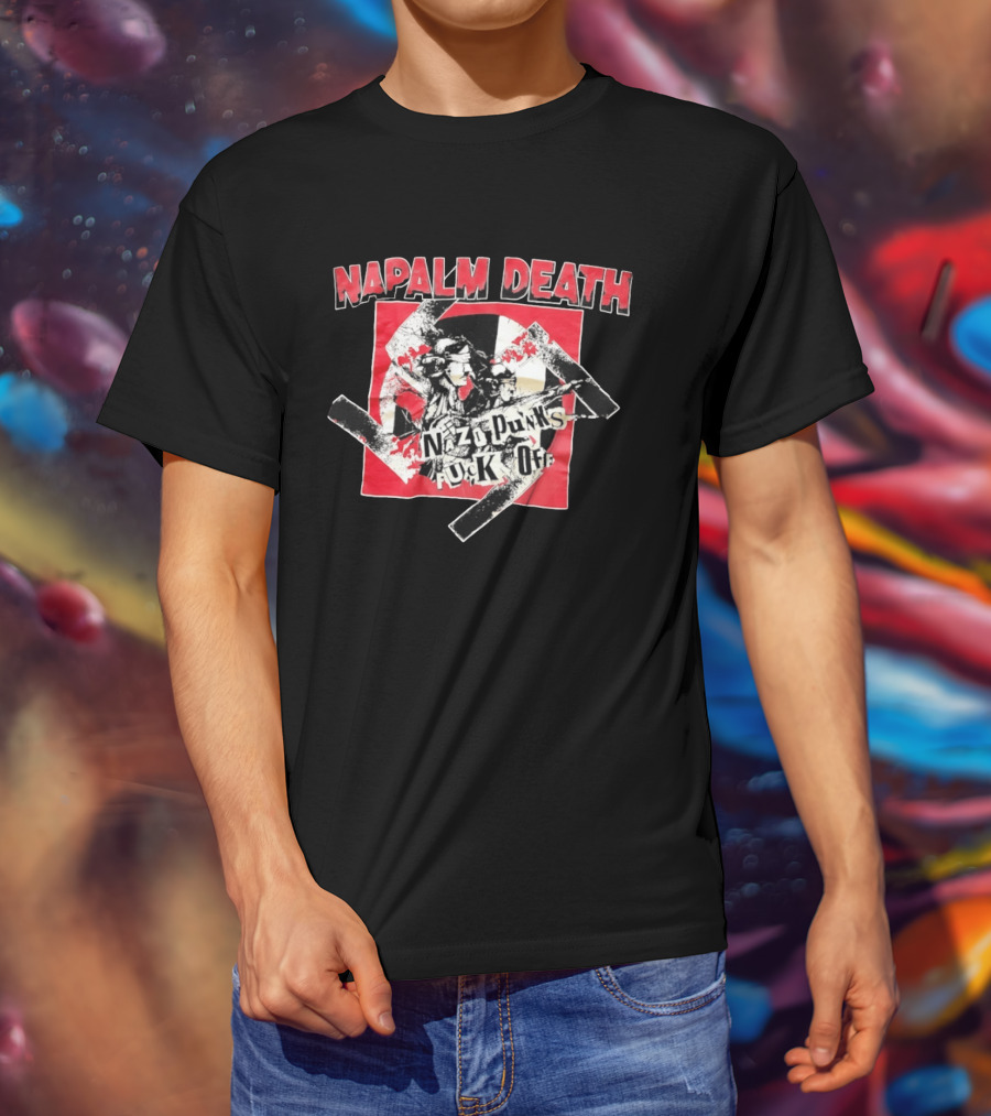 Napalm Death Nazi Punks Fuck Off Graphic Grindcore Band Merchandise T-Shirt