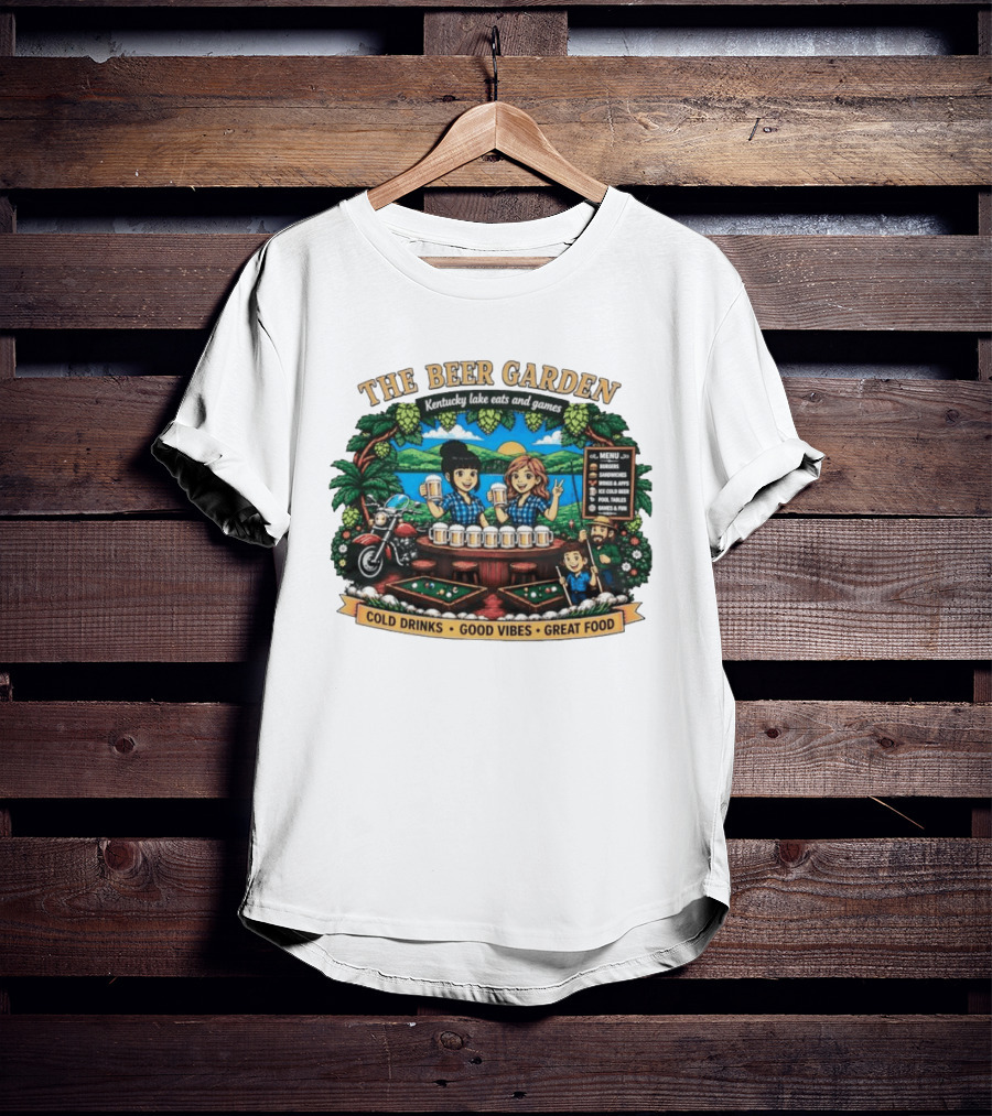 The Beer Garden Kentucky Lake Eats And Games Cold Drinks Good Vibes Great Food Burgers Sandwiches Wings Apps Relaxing Pool Tables Fun T-Shirt