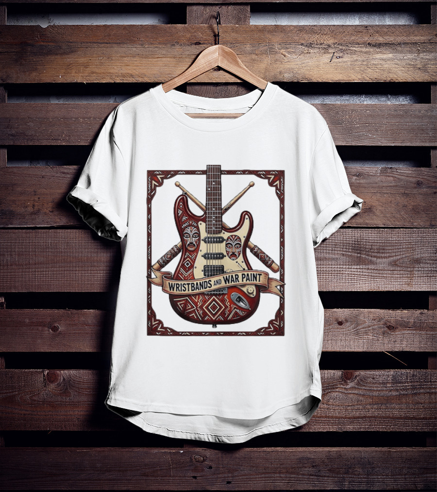 Wristbands And War Paint Electric Guitar Tribal Mask T-Shirt