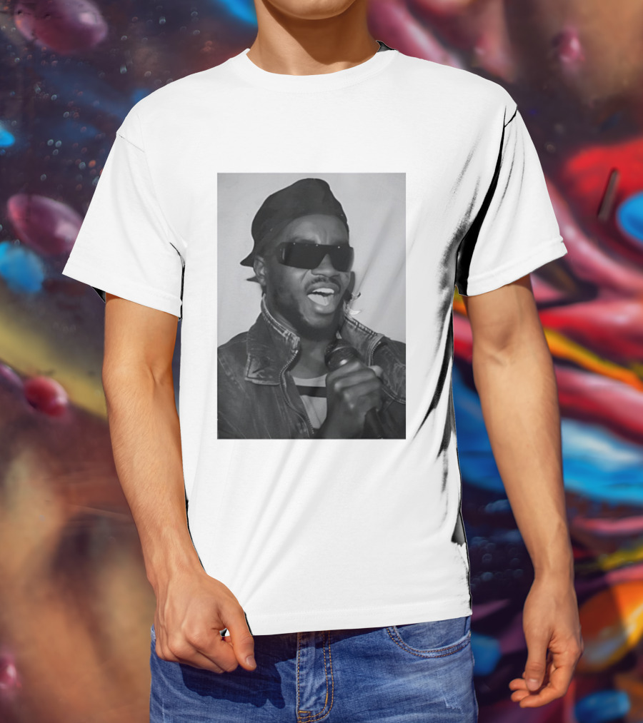 Ata Kak Iconic Ghanaian Musician Highlife Style Sunglasses Microphone Denim Jacket T-Shirt