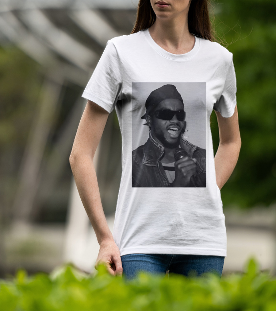 Ata Kak Iconic Ghanaian Musician Highlife Style Sunglasses Microphone Denim Jacket T-Shirt
