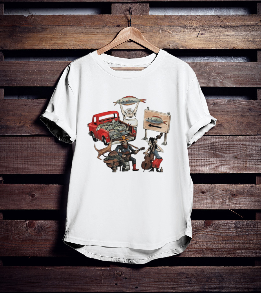 Bluegrass Band Jam Session With Truckload Of Fish And Red Pickup T-Shirt