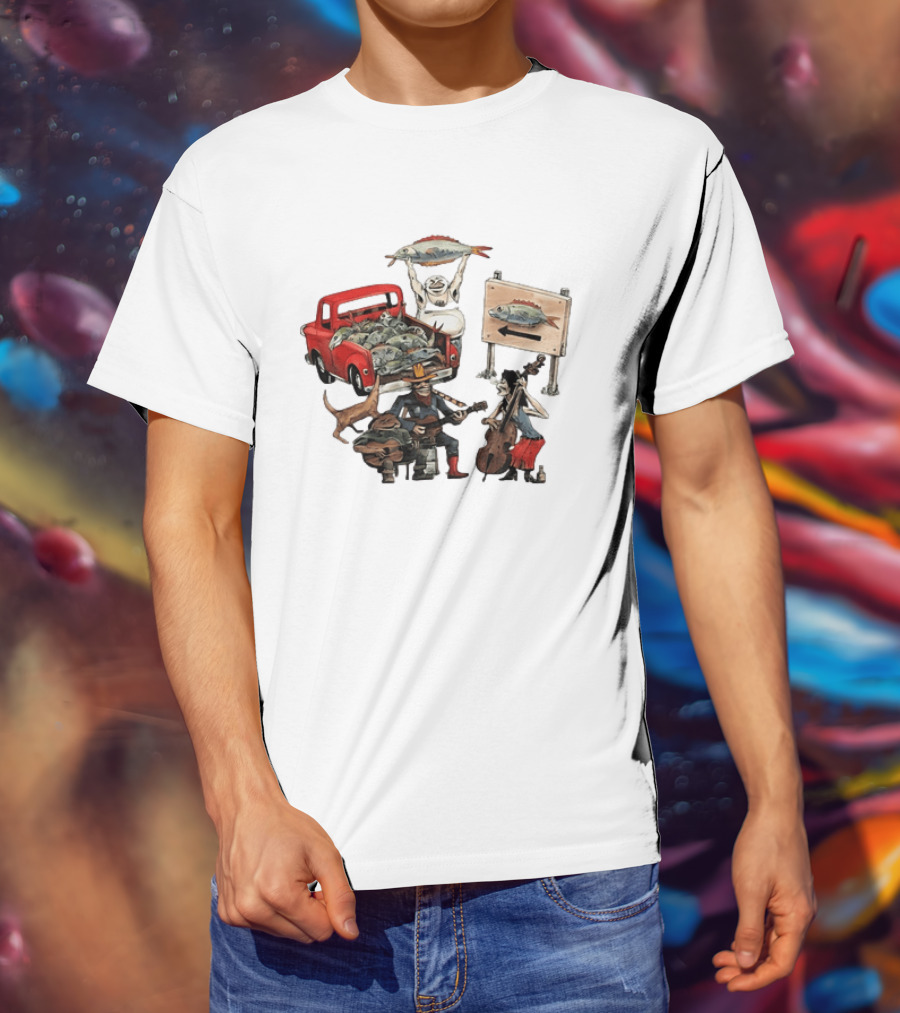 Bluegrass Band Jam Session With Truckload Of Fish And Red Pickup T-Shirt