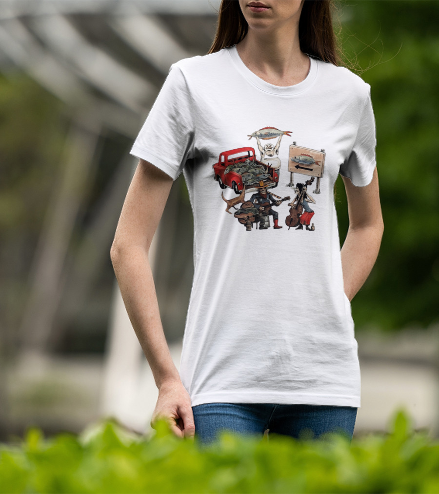 Bluegrass Band Jam Session With Truckload Of Fish And Red Pickup T-Shirt