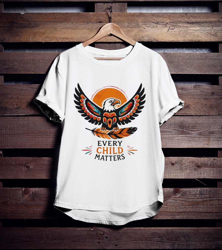 Every Child Matters Indigenous Eagle Feather Orange Sun T-Shirt