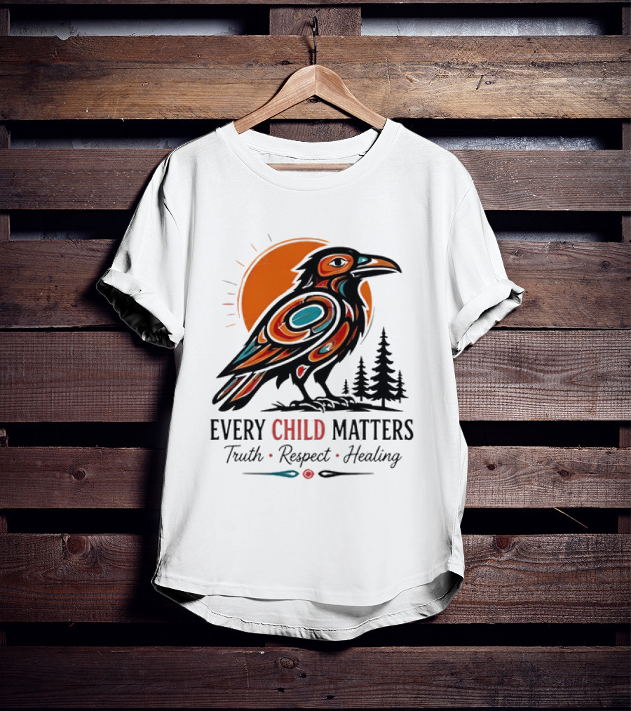 Every Child Matters Truth Respect Healing Raven With Sun And Trees T-Shirt