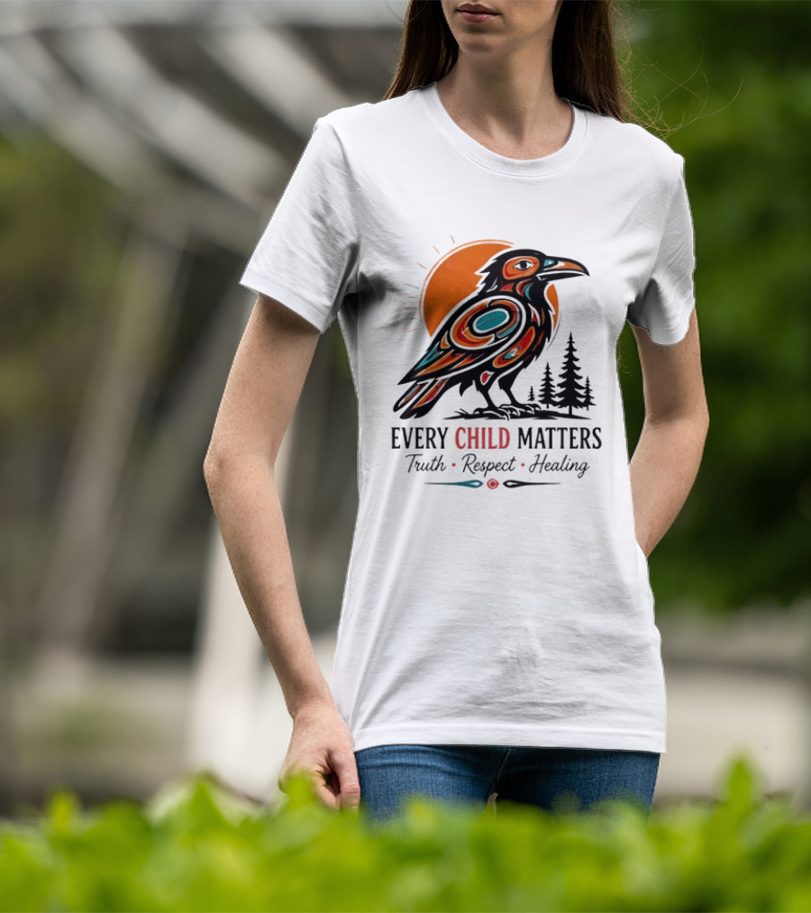 Every Child Matters Truth Respect Healing Raven With Sun And Trees T-Shirt