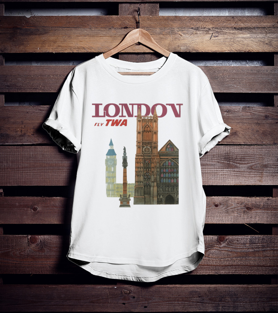 London Fly TWA Travel Big Ben Westminster Abbey Landmark T-Shirt