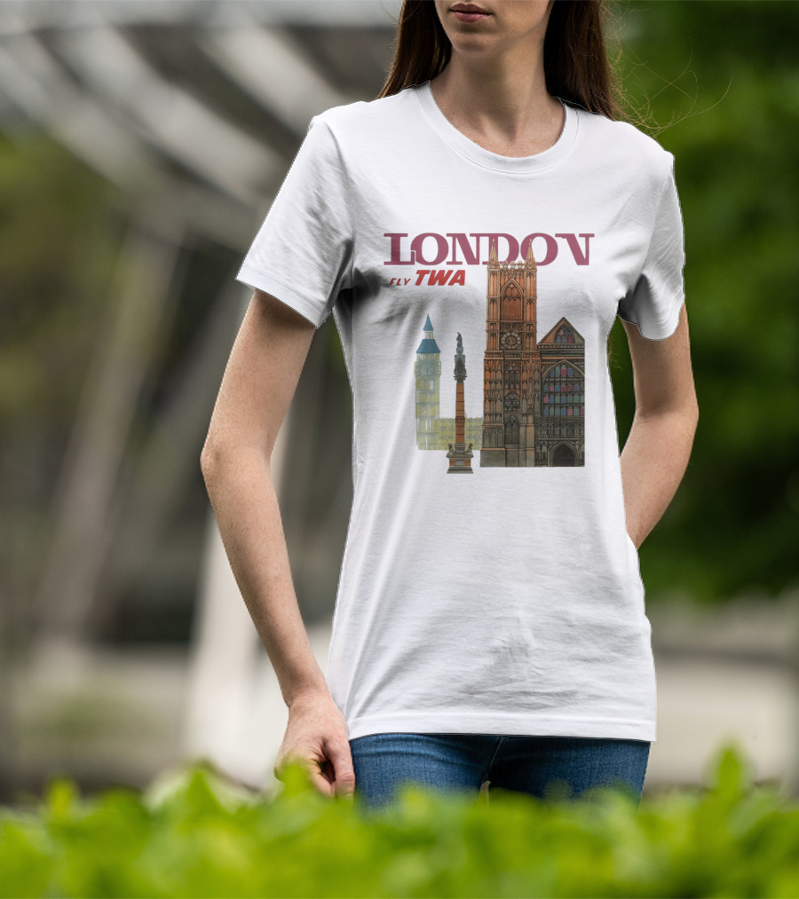 London Fly TWA Travel Big Ben Westminster Abbey Landmark T-Shirt