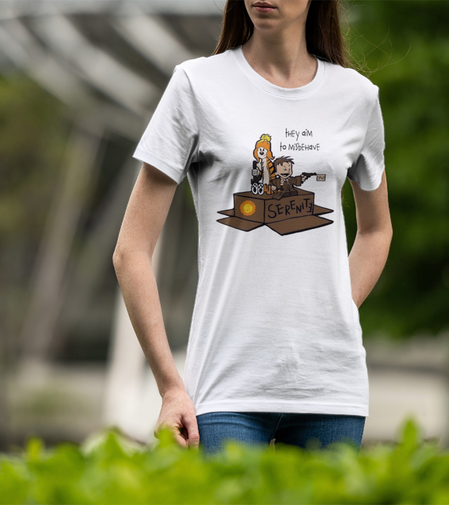 Malvin And Cobbes Serenity Hey Aim To Misbehave Box Gun Drawing T-Shirt