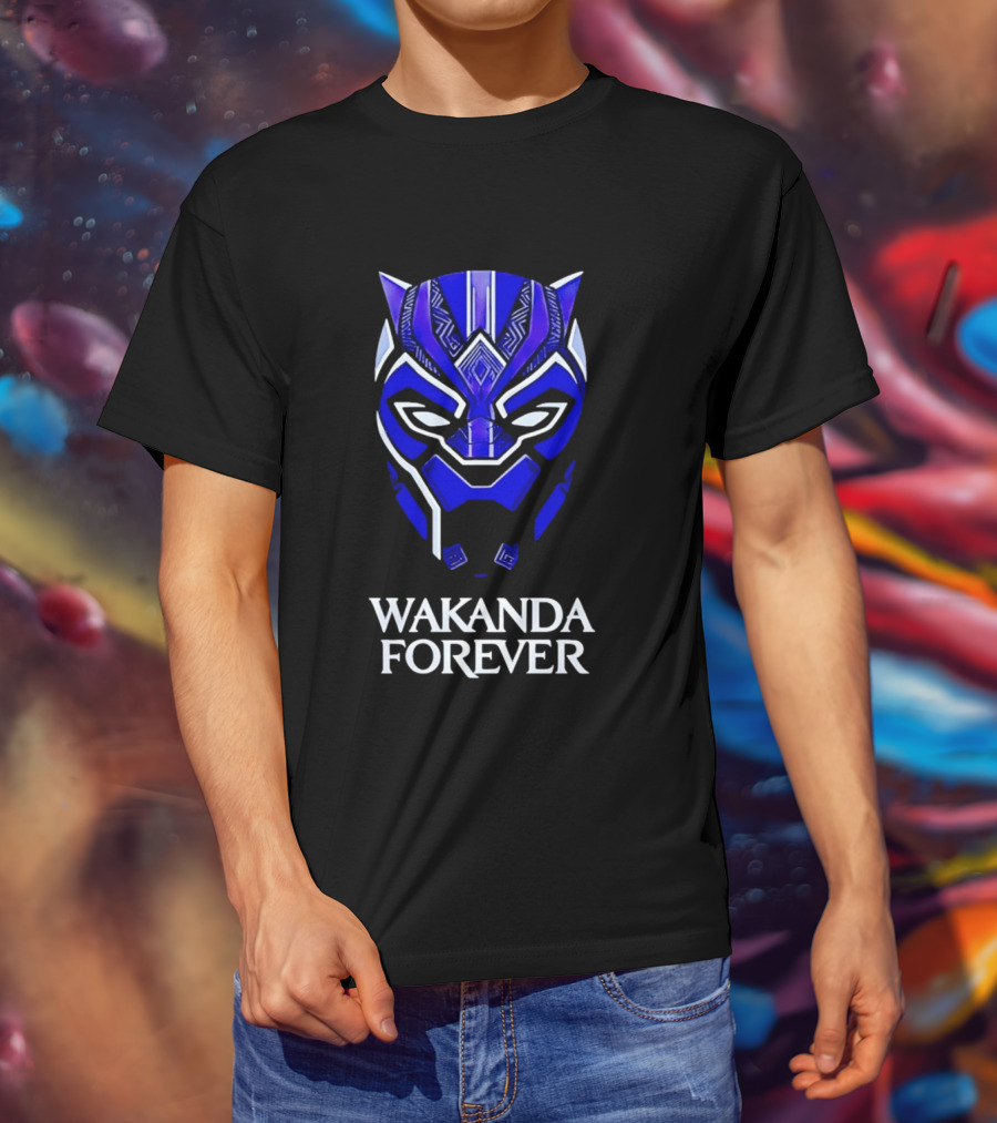 Wakanda Forever Blue Black Panther Mask Marvel T-Shirt