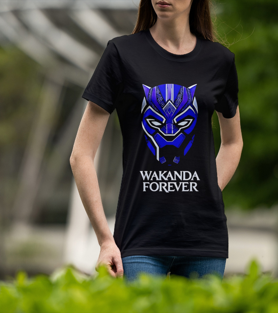 Wakanda Forever Blue Black Panther Mask Marvel T-Shirt