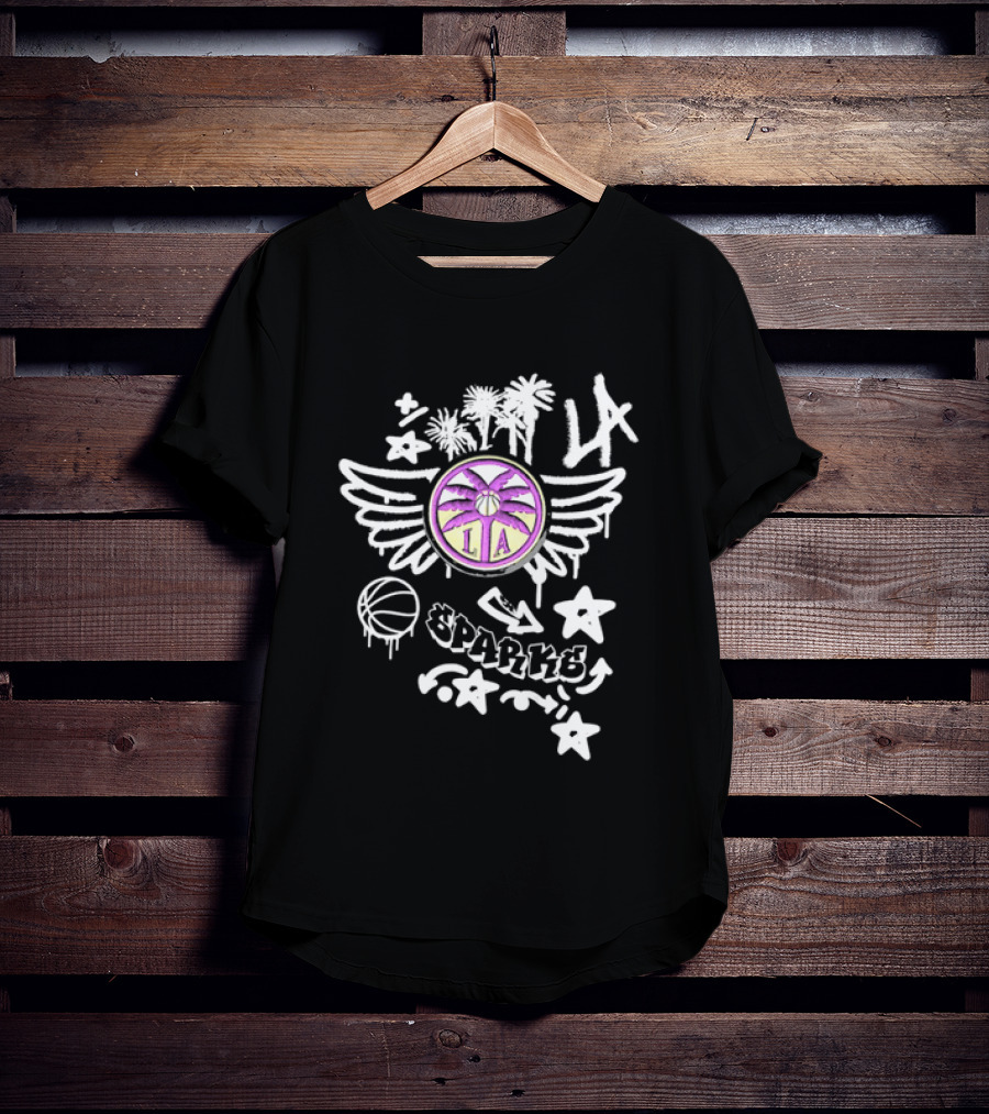 Los Angeles Sparks WNBA Graffiti Art LA Palm Trees Stars Basketball Wings T-Shirt