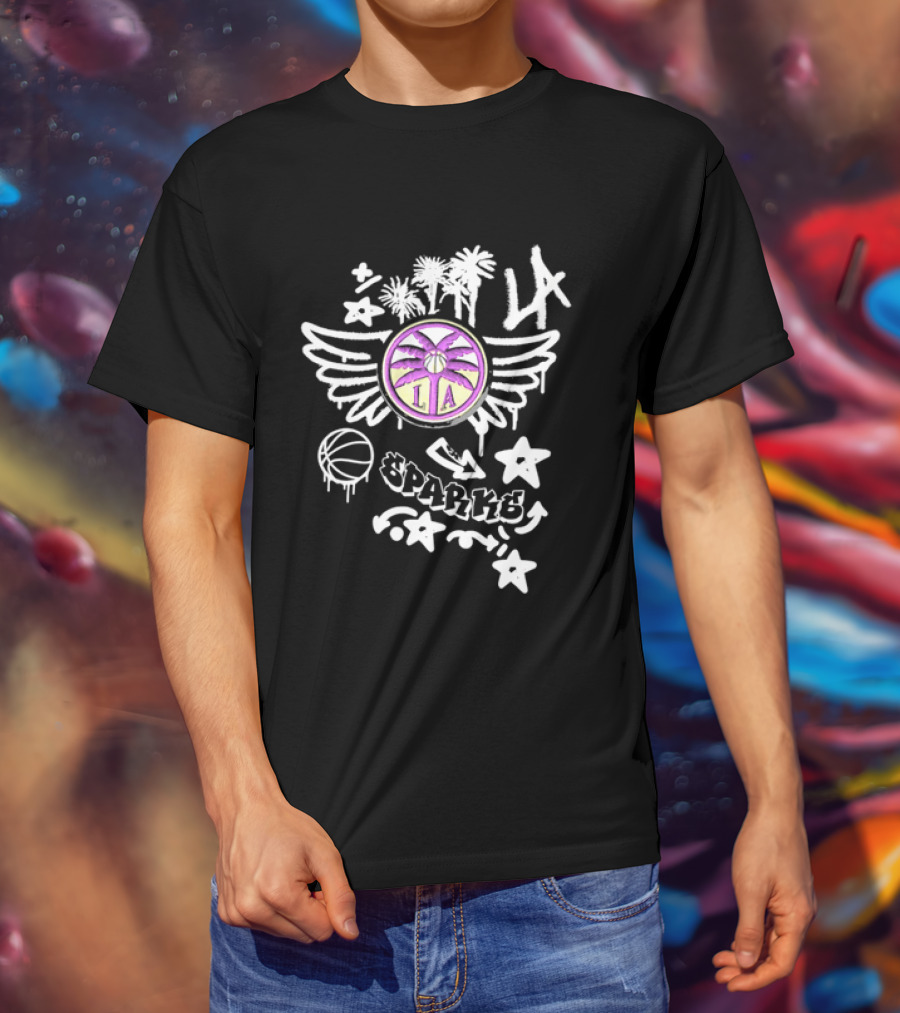 Los Angeles Sparks WNBA Graffiti Art LA Palm Trees Stars Basketball Wings T-Shirt