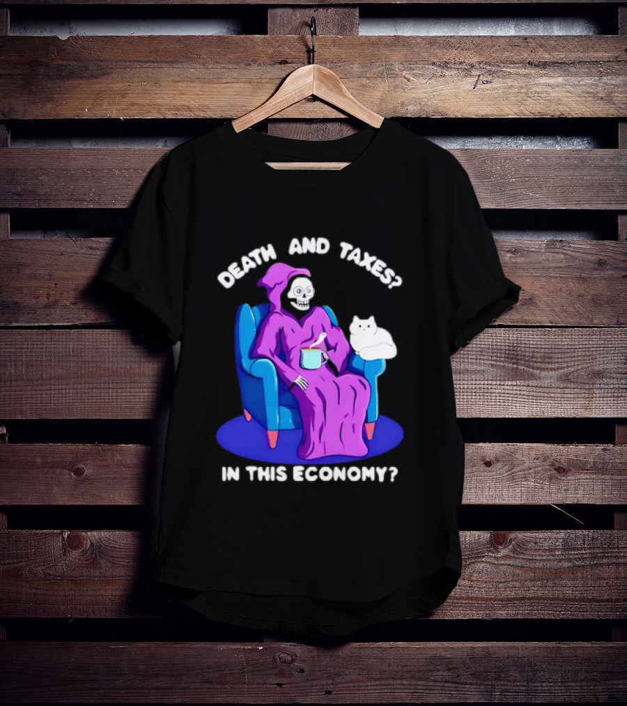 Death And Taxes Grim Reaper With Cat In This Economy T-Shirt