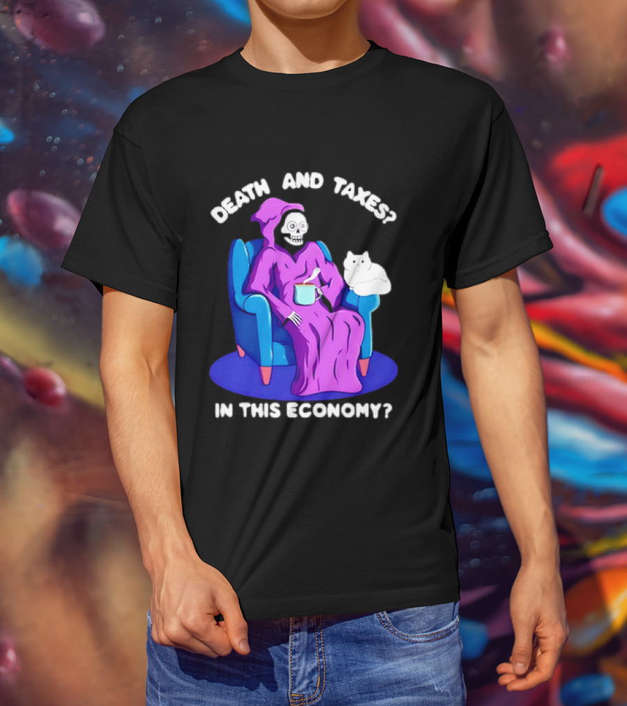 Death And Taxes Grim Reaper With Cat In This Economy T-Shirt