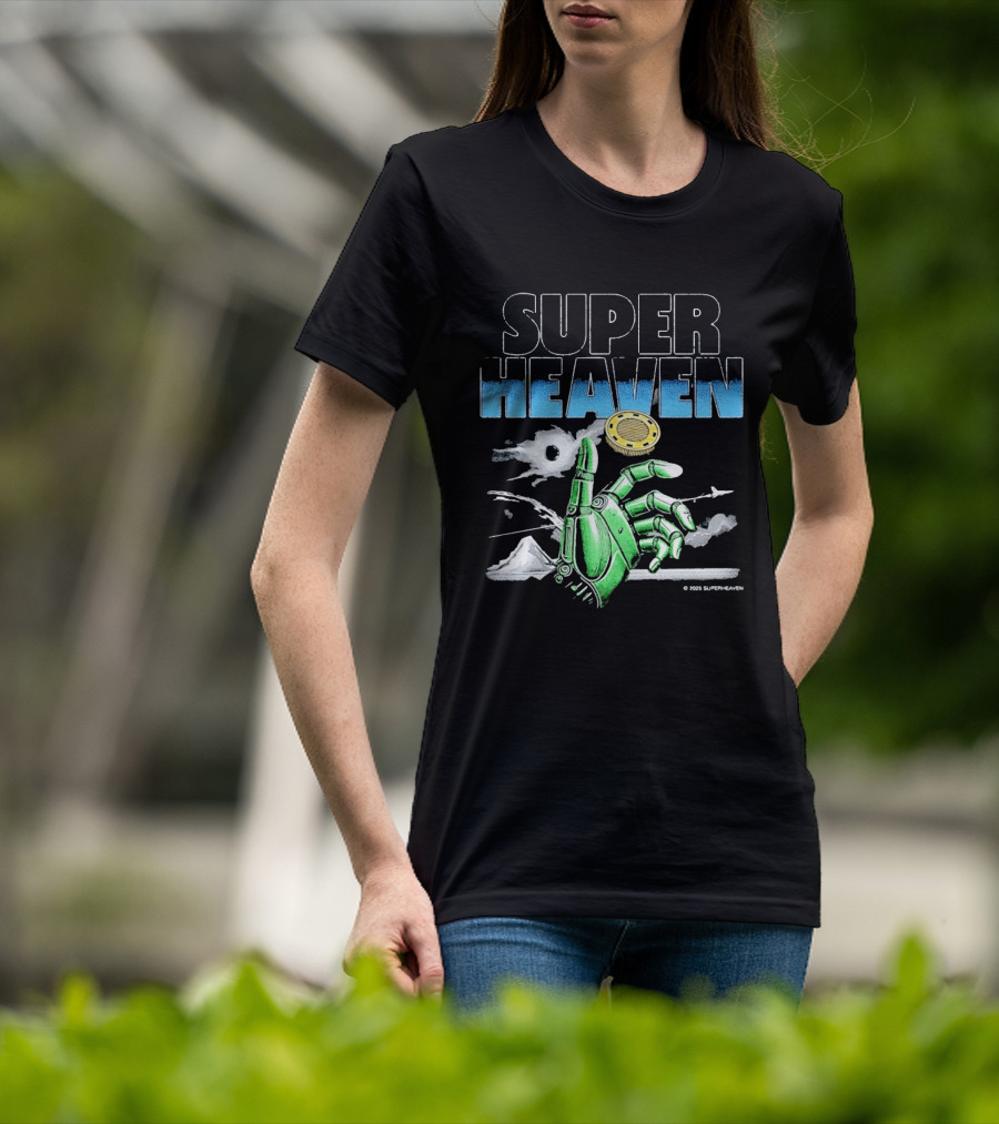 Superheaven Robotic Hand Space Adventure Coin And Mountain Scene T-Shirt