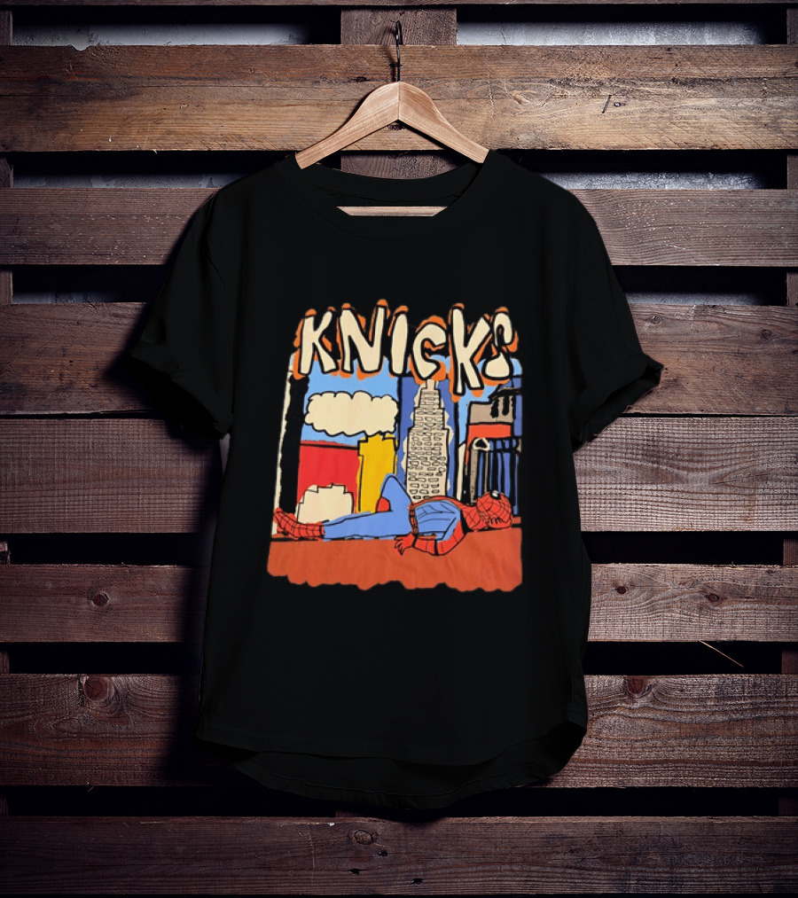 New York Knicks Spiderman Marvel NBA Basketball Skyline T-Shirt