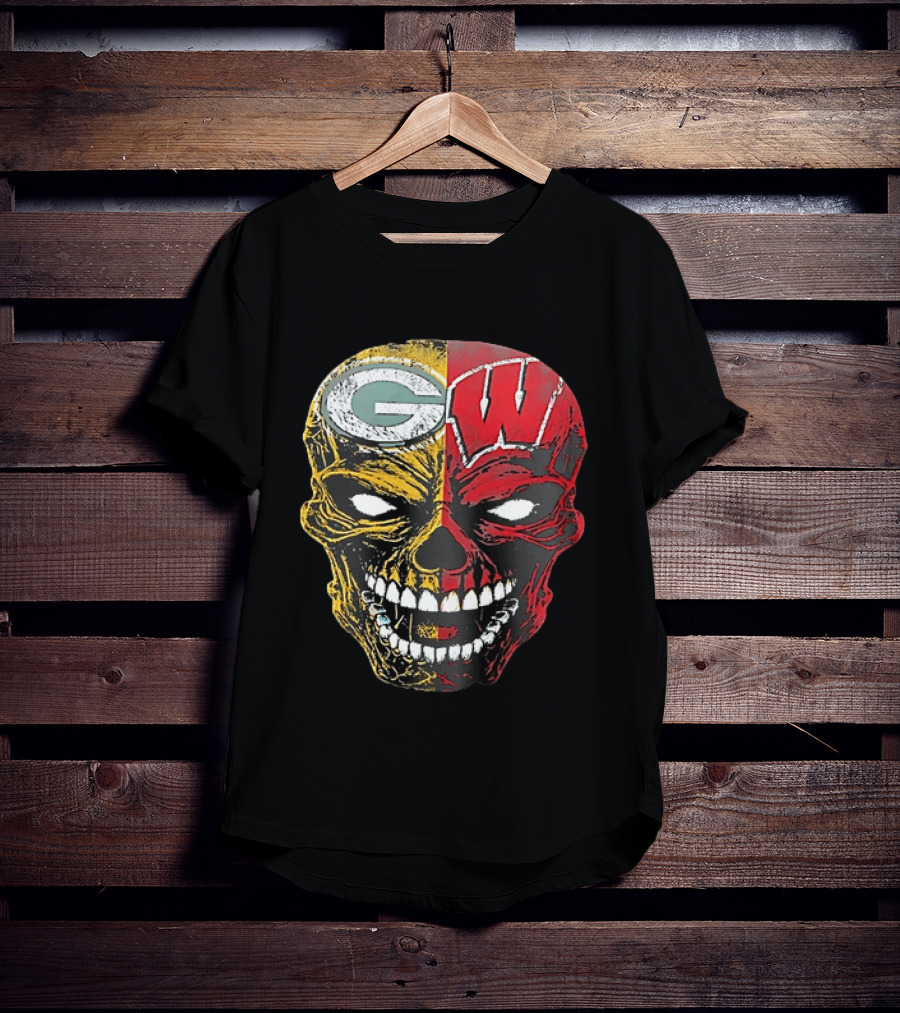Wisconsin Green Bay Packers Badgers G W Skull Black T-Shirt