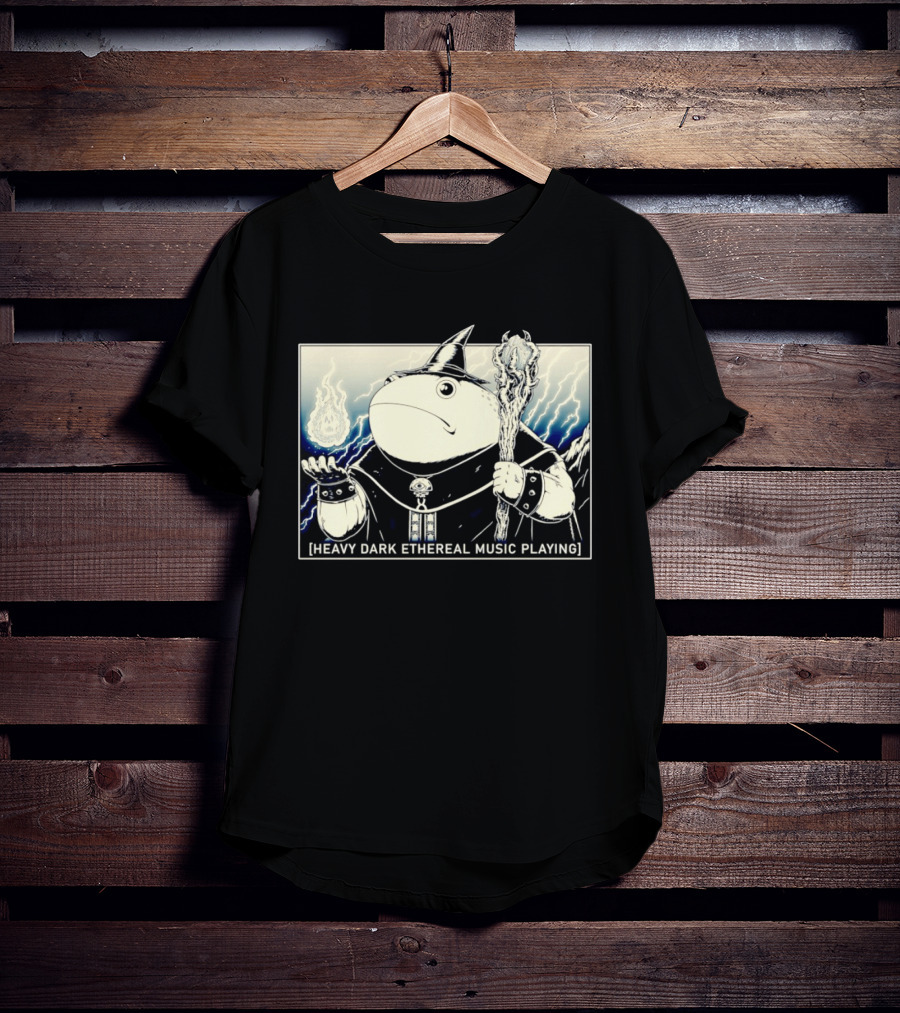Wizard Frog With Staff And Magic Energy Heavy Dark Ethereal Music Playing T-Shirt