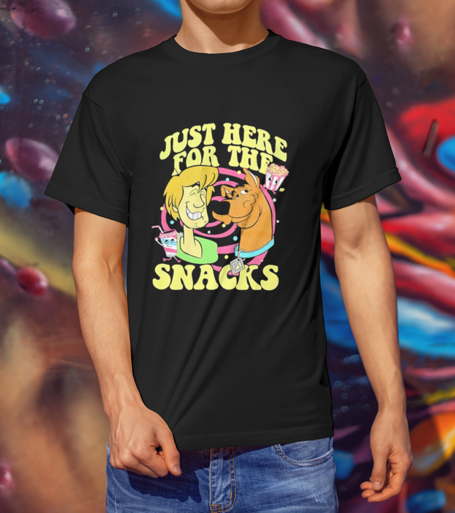 Scooby Doo Shaggy Just Here For The Snacks Popcorn Fun T-Shirt
