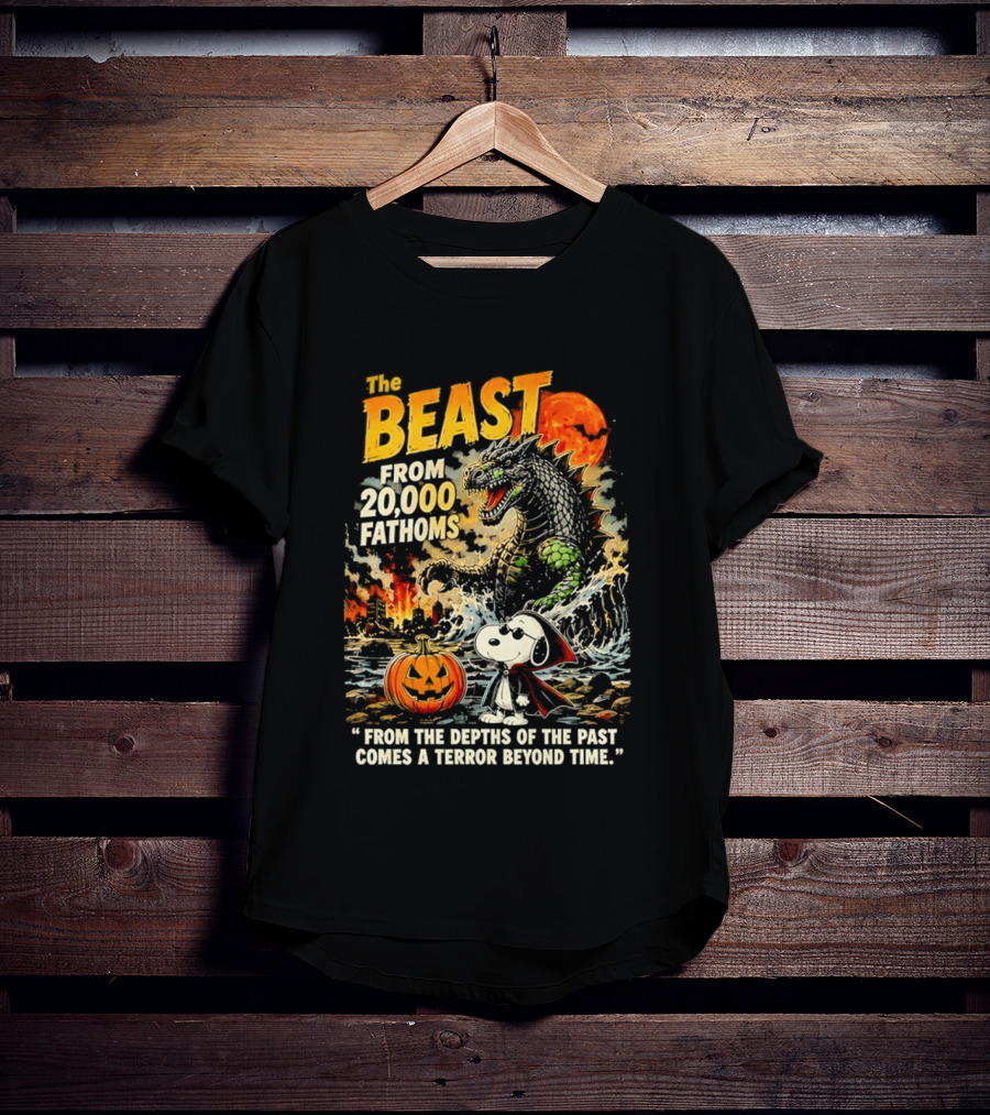Snoopy And The Beast From 20000 Fathoms Halloween Pumpkin Terror T-Shirt