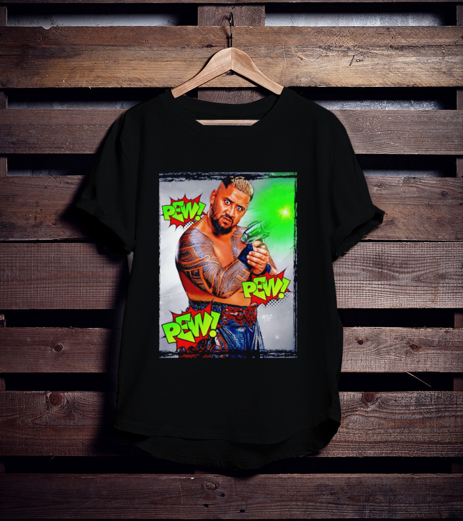 Solo Sikoa Pew Pew Pew WWE Wrestling Comic Style Laser Gun Action T-Shirt