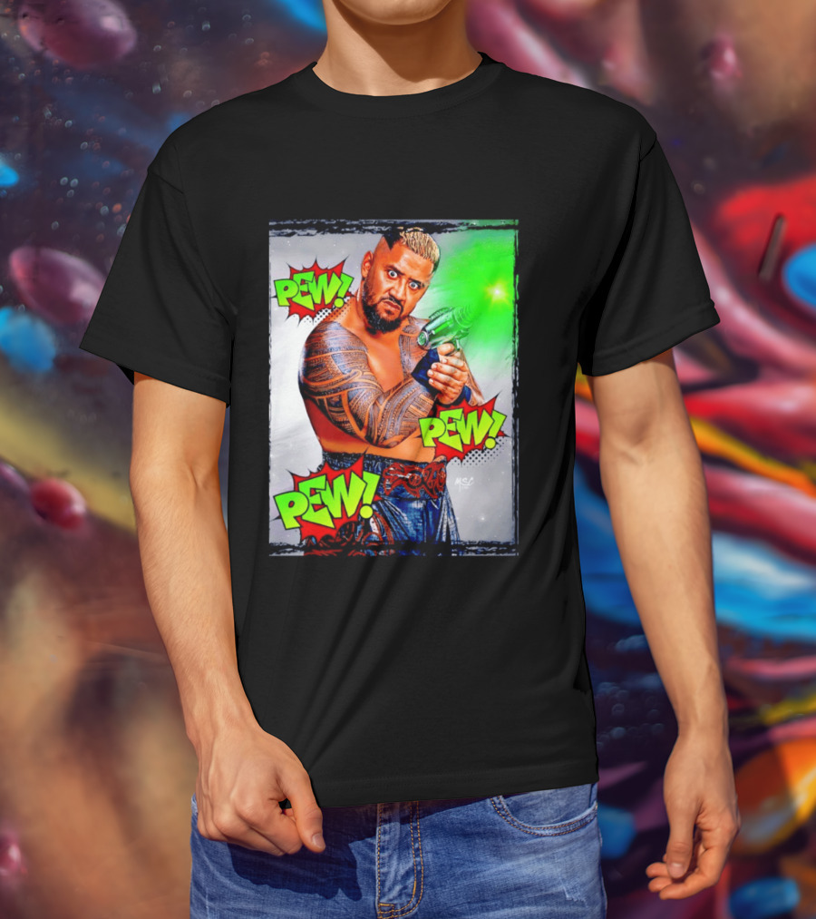 Solo Sikoa Pew Pew Pew WWE Wrestling Comic Style Laser Gun Action T-Shirt