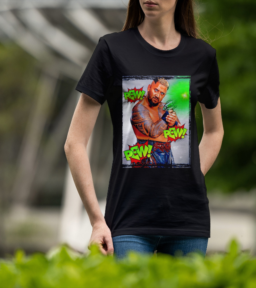 Solo Sikoa Pew Pew Pew WWE Wrestling Comic Style Laser Gun Action T-Shirt