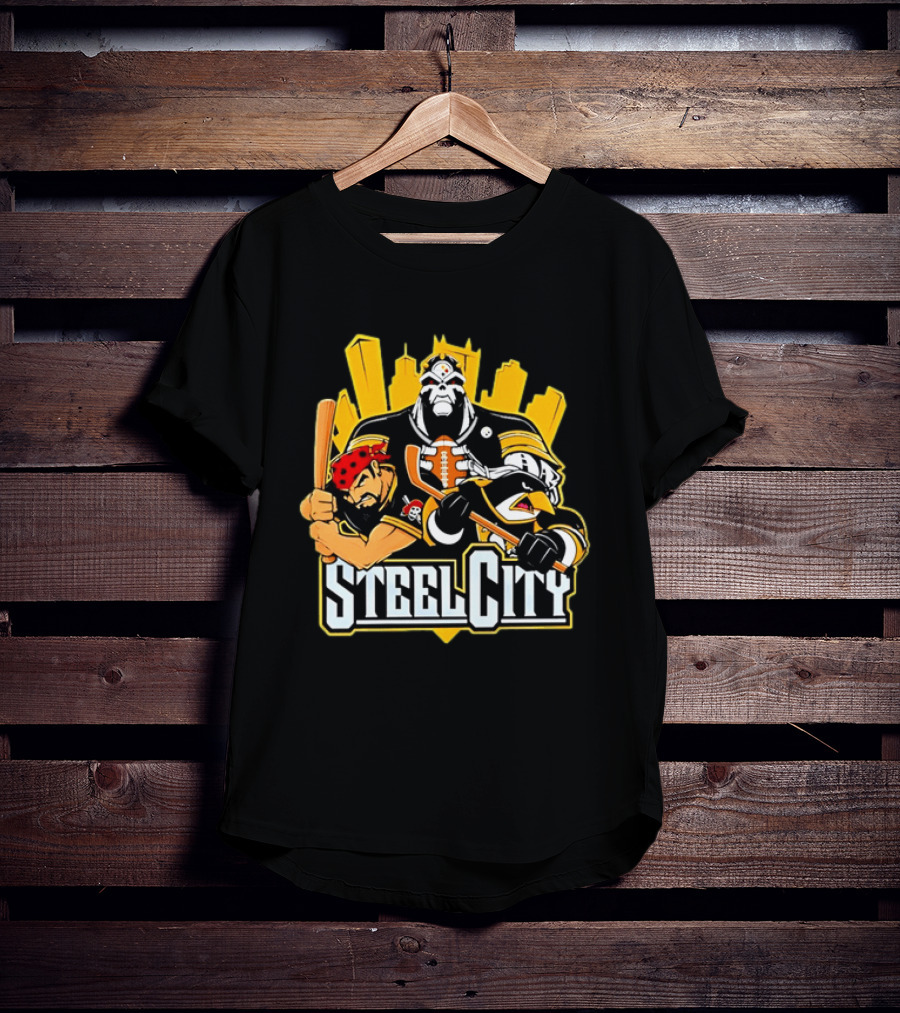 Steel City Pittsburgh Sports Teams Mascot Trio T-Shirt
