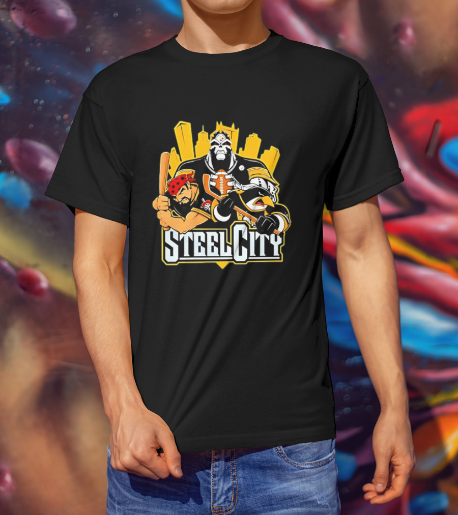 Steel City Pittsburgh Sports Teams Mascot Trio T-Shirt