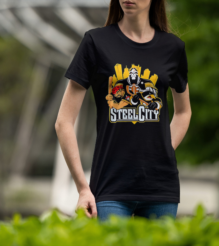 Steel City Pittsburgh Sports Teams Mascot Trio T-Shirt