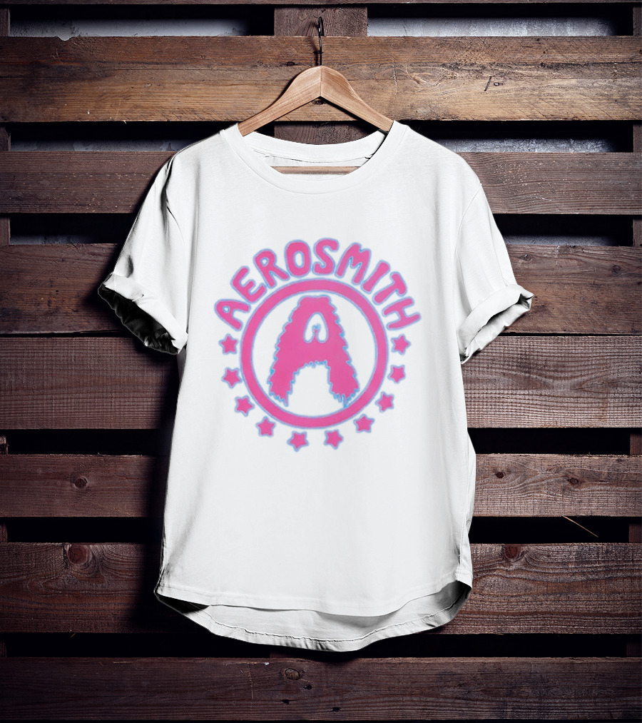 Aerosmith Retro Band Emblem Pink Blue Stars T-Shirt