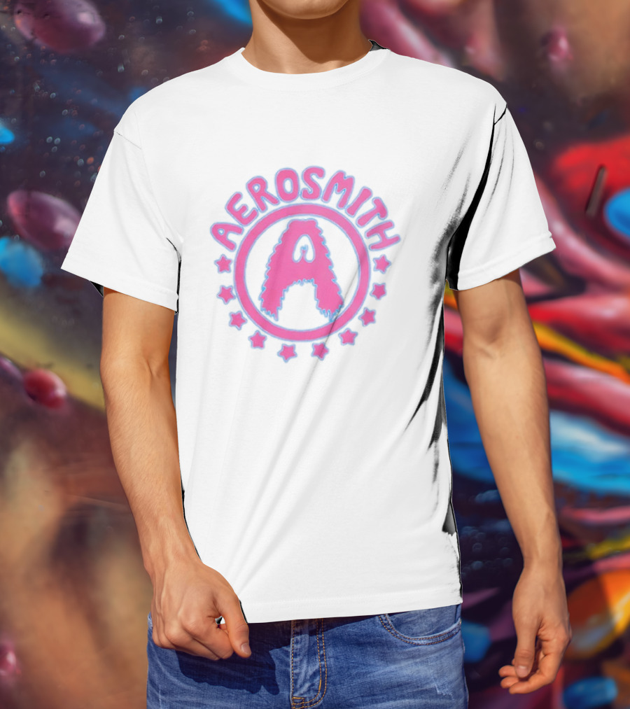 Aerosmith Retro Band Emblem Pink Blue Stars T-Shirt