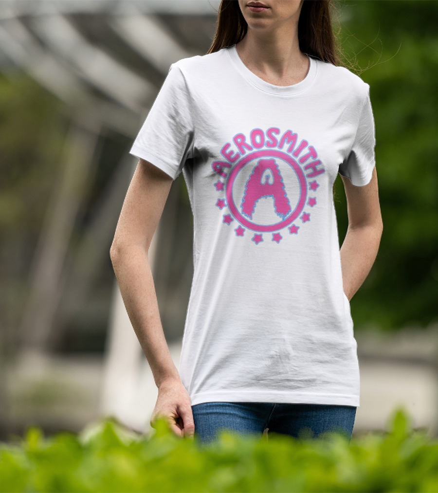 Aerosmith Retro Band Emblem Pink Blue Stars T-Shirt