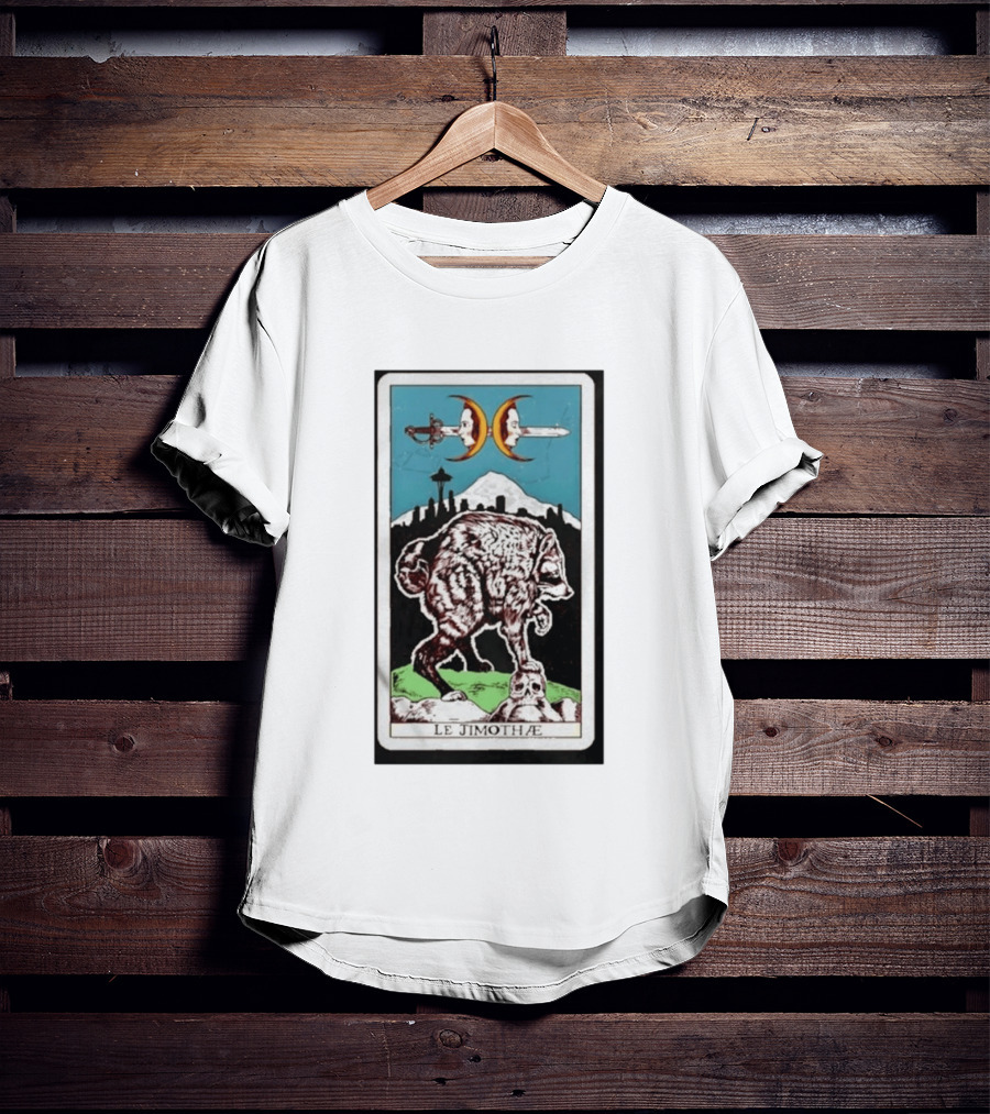 Le Jimothae Raccoon Tarot Seattle Skyline Moon Swords T-Shirt