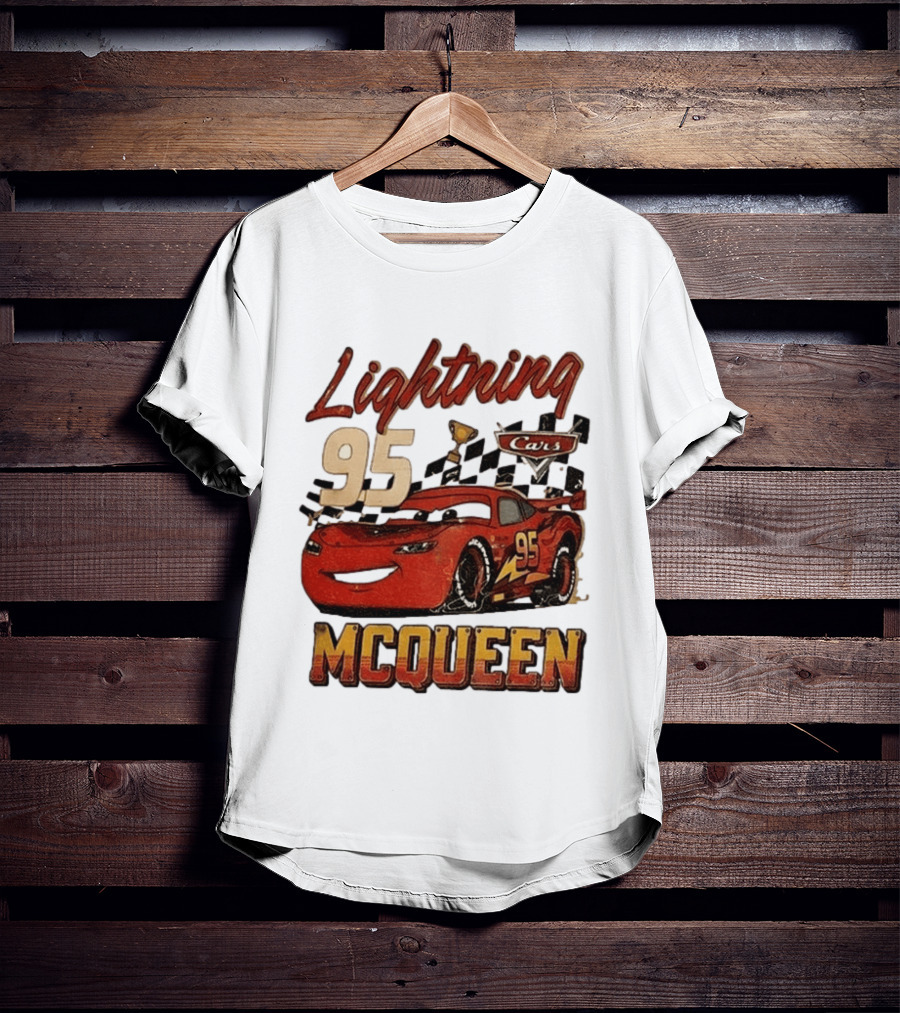 Lightning McQueen 95 Cars Trophy Checkered Flags Disney Pixar T-Shirt