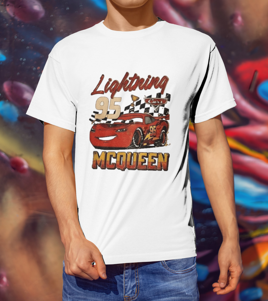 Lightning McQueen 95 Cars Trophy Checkered Flags Disney Pixar T-Shirt