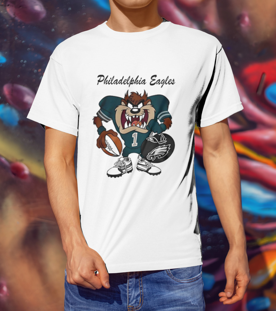 Philadelphia Eagles Taz Tasmanian Devil Football Player Cartoon T-Shirt