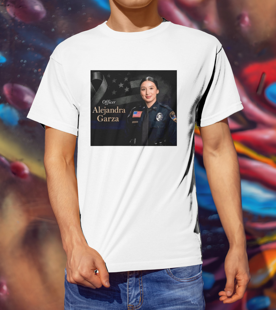 Officer Alejandra Garza Memorial Tribute With Flag And Ribbon T-Shirt