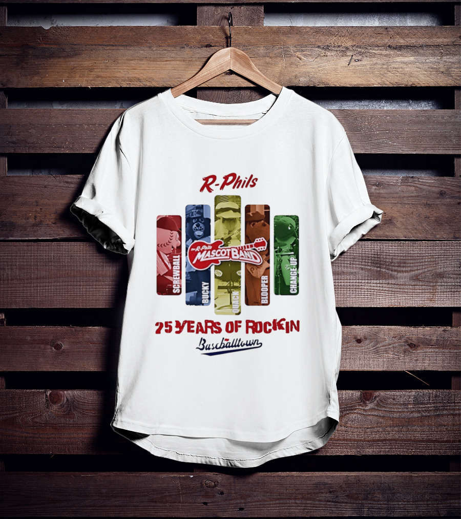 R Phils Mascot Band Screwball Bucky Quack Blooper Change Up 25 Years Of Rockin Baseballtown T-Shirt