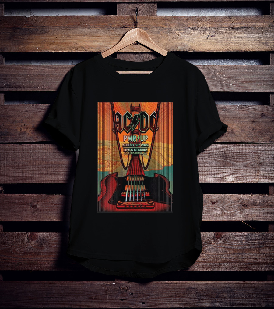AC DC PWR UP August 5th 2026 Levi's Stadium San Francisco CA Golden Gate Bridge Guitar T-Shirt